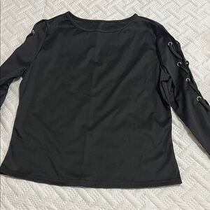 Source Unknown Black Lace-Up Sleeve Long Sleeve Top